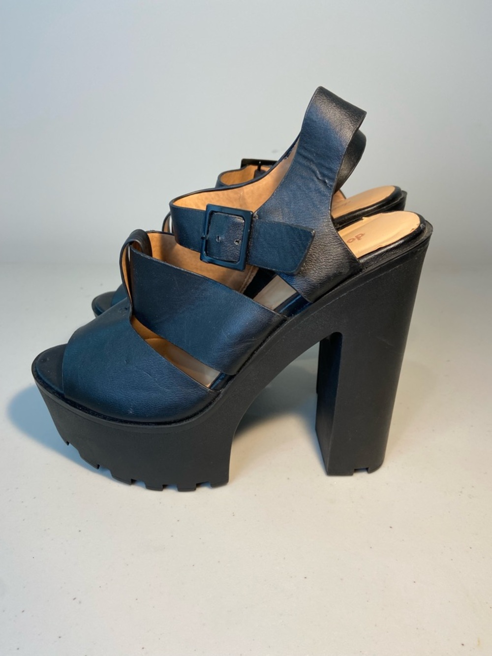 Dollhouse Black Chunky Platform Block Heel Sandals